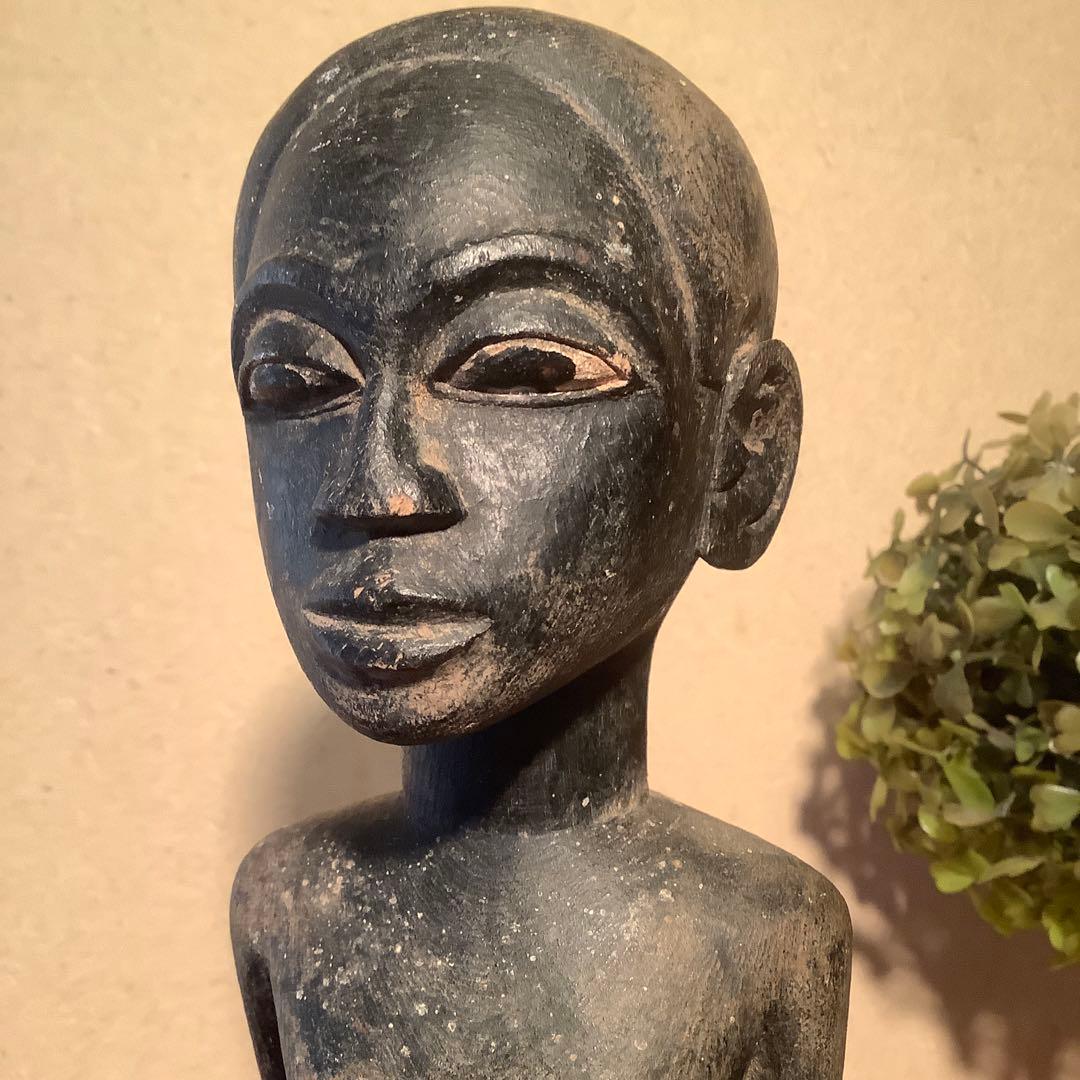 19世紀・コートジボワール「木彫・少年像」アフリカ・民族人形・コロン・木彫彩色