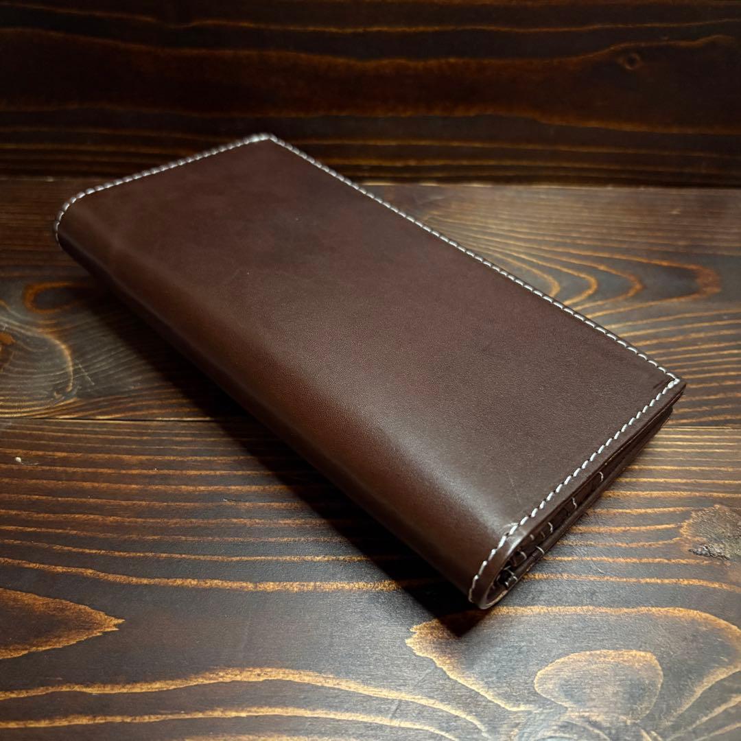 S42 本革　コードバン　無双　レザー　長財布　茶■ブラウン　YKKファスナー