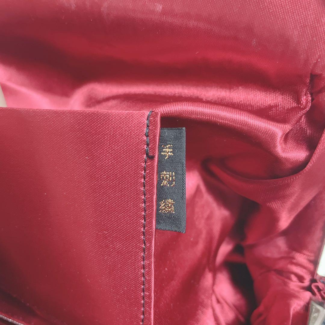 【美品】ビーズバッグ　手刺繍　総柄　花柄　総ビーズバッグ　和装　がま口 手鏡付き