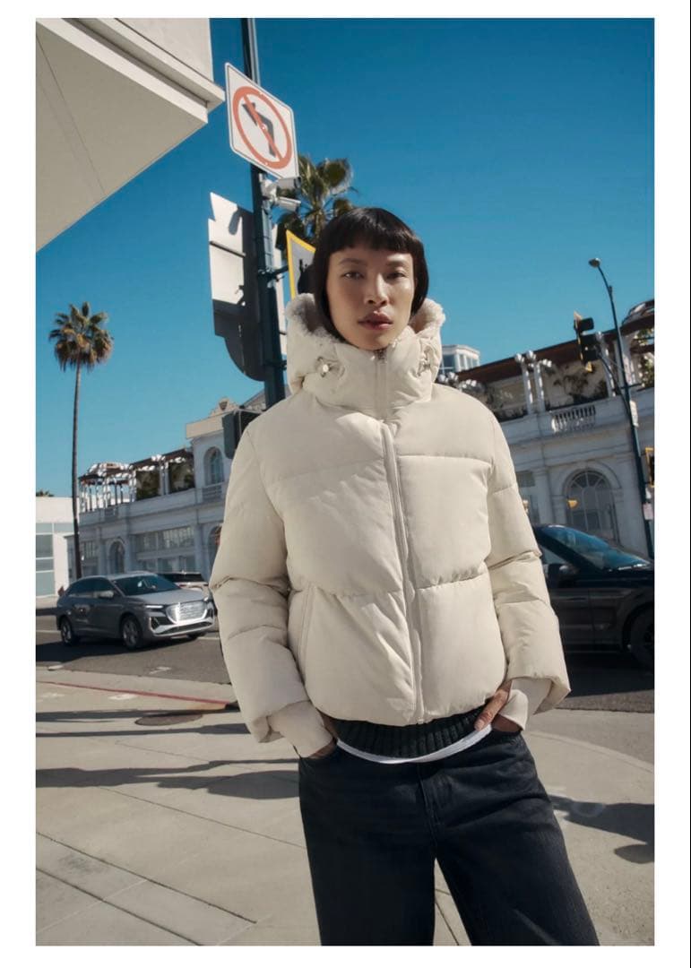 新品　ZARA フェイクシープスキンフード付き撥水ウィンドブレーカーアノラック