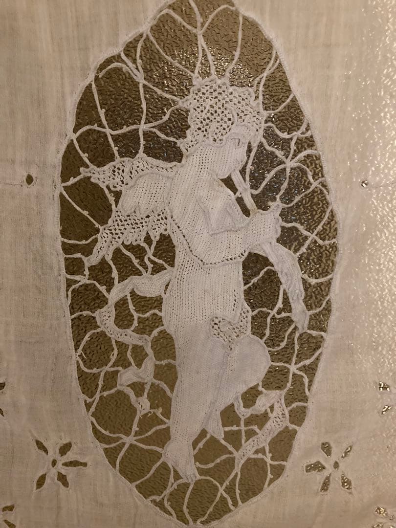 アンティーク　フランス　カットワーク　エンジェル　天使　椅子カバー