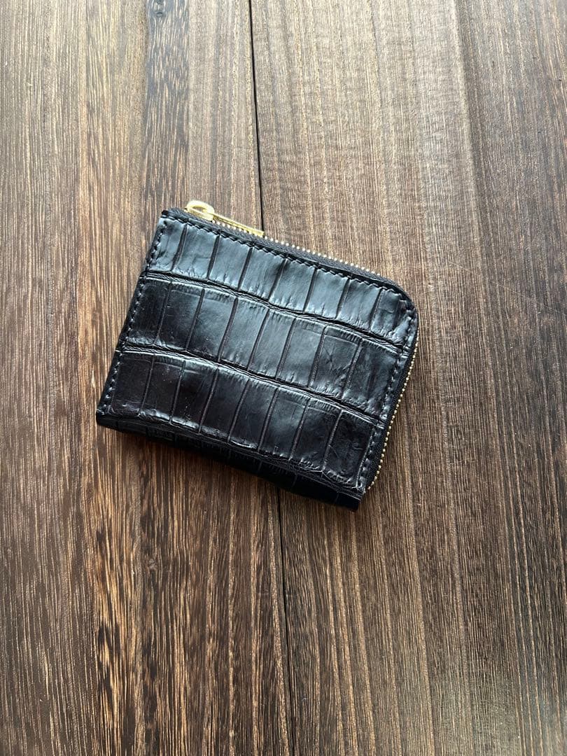 クロコダイル　ポロサス　ブラック　コンパクトウォレット　財布　ハンドメイド
