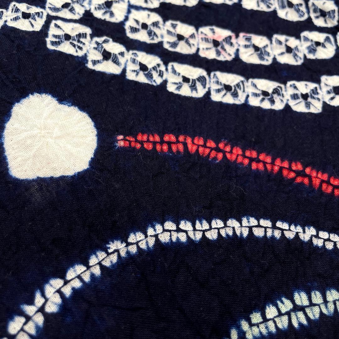 有松鳴海絞り 夏着物 浴衣 綿 斜め縞 濃紺 手縫い仕立て A-2314