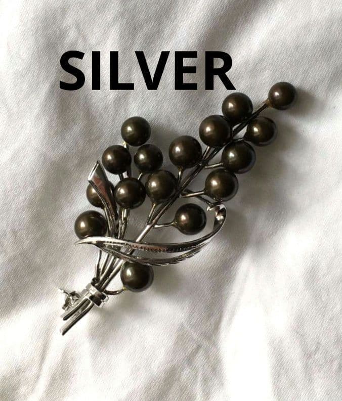 ビンテージ　黒真珠　シルバー　ブローチ　SILVER　ブラックパール