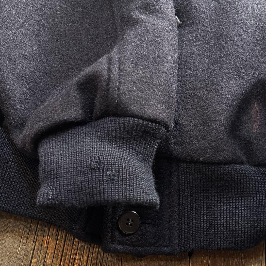 古着　メルトンウール　短丈ボンバージャケット　太アーム　ネイビー　L.