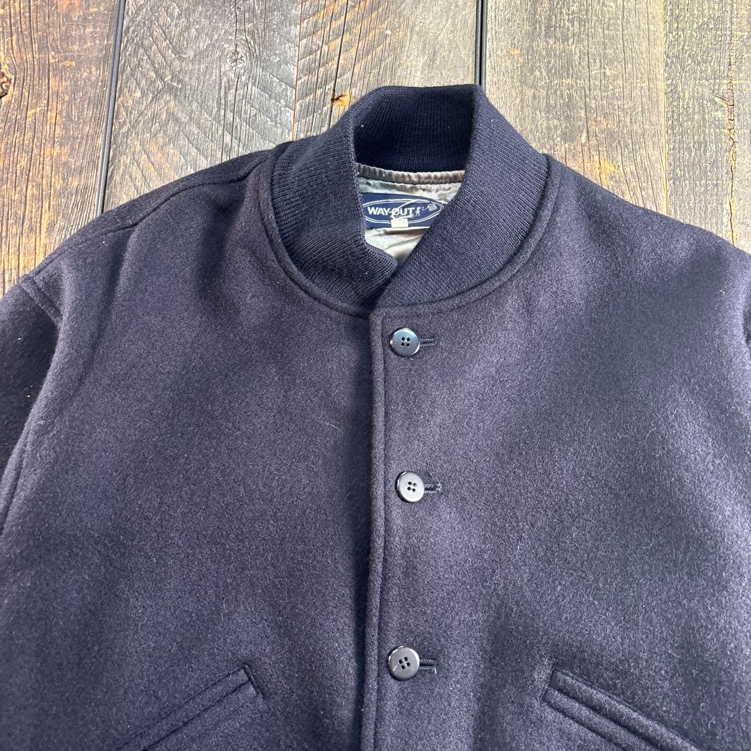 古着　メルトンウール　短丈ボンバージャケット　太アーム　ネイビー　L.