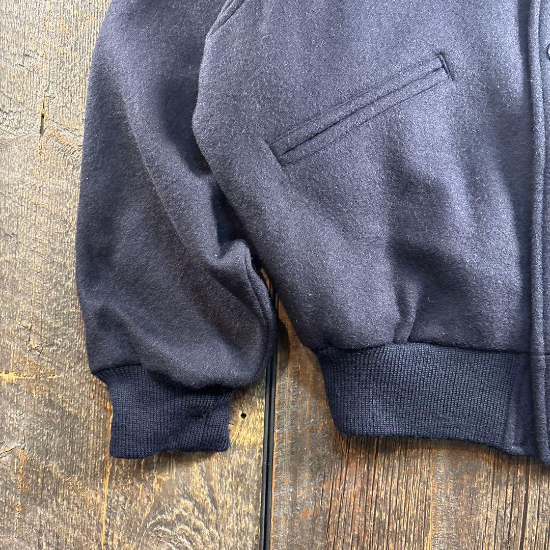 古着　メルトンウール　短丈ボンバージャケット　太アーム　ネイビー　L.