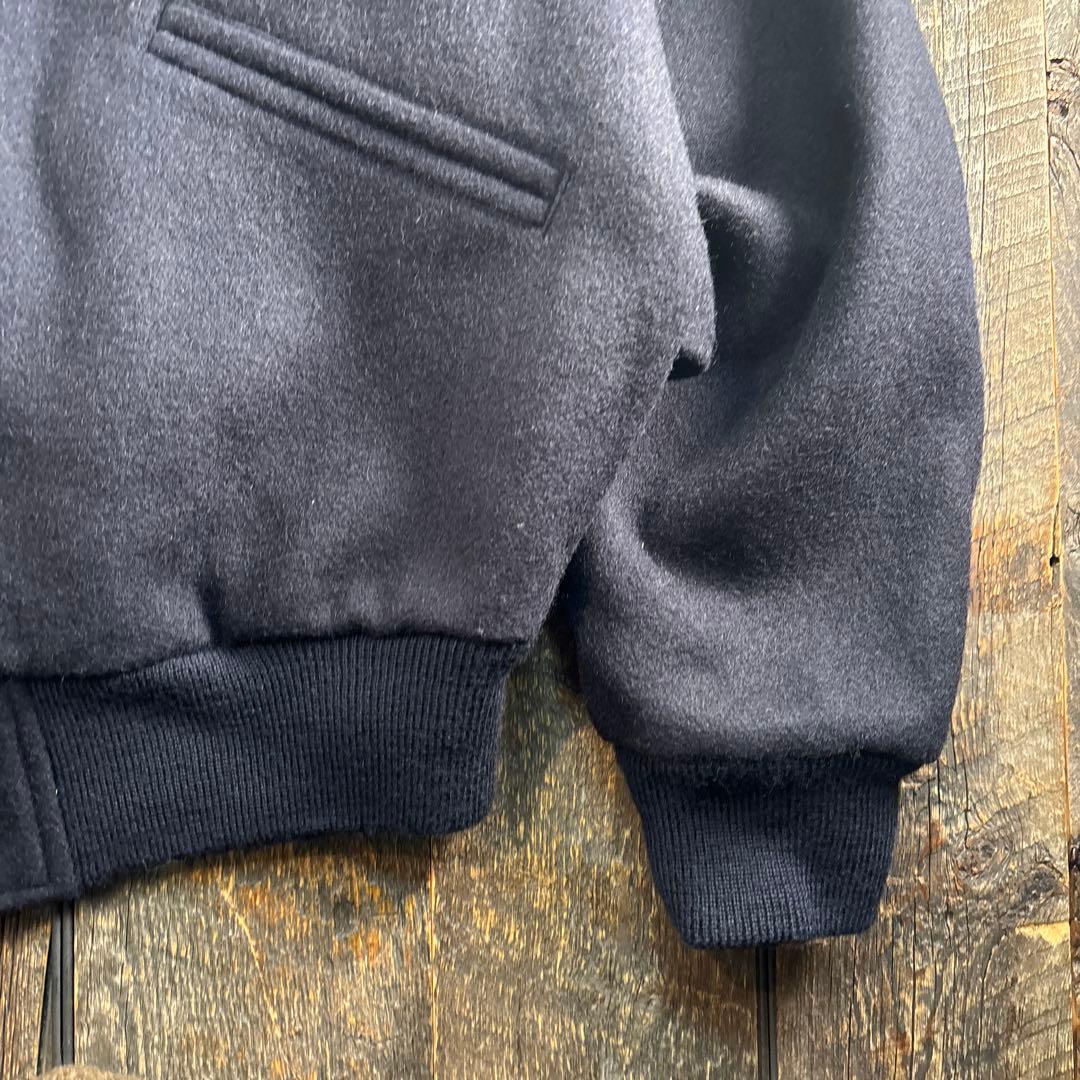 古着　メルトンウール　短丈ボンバージャケット　太アーム　ネイビー　L.