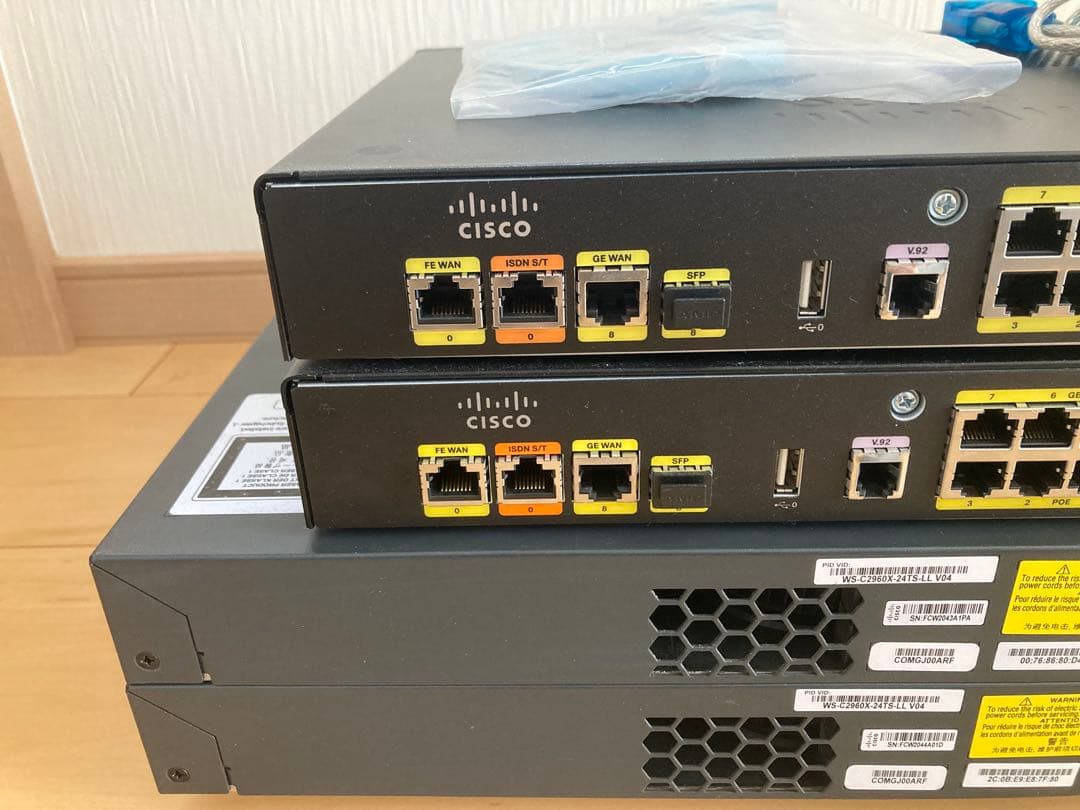 【CCNA、CCNP】 4台Cisco891FJ、Catalyst2960X