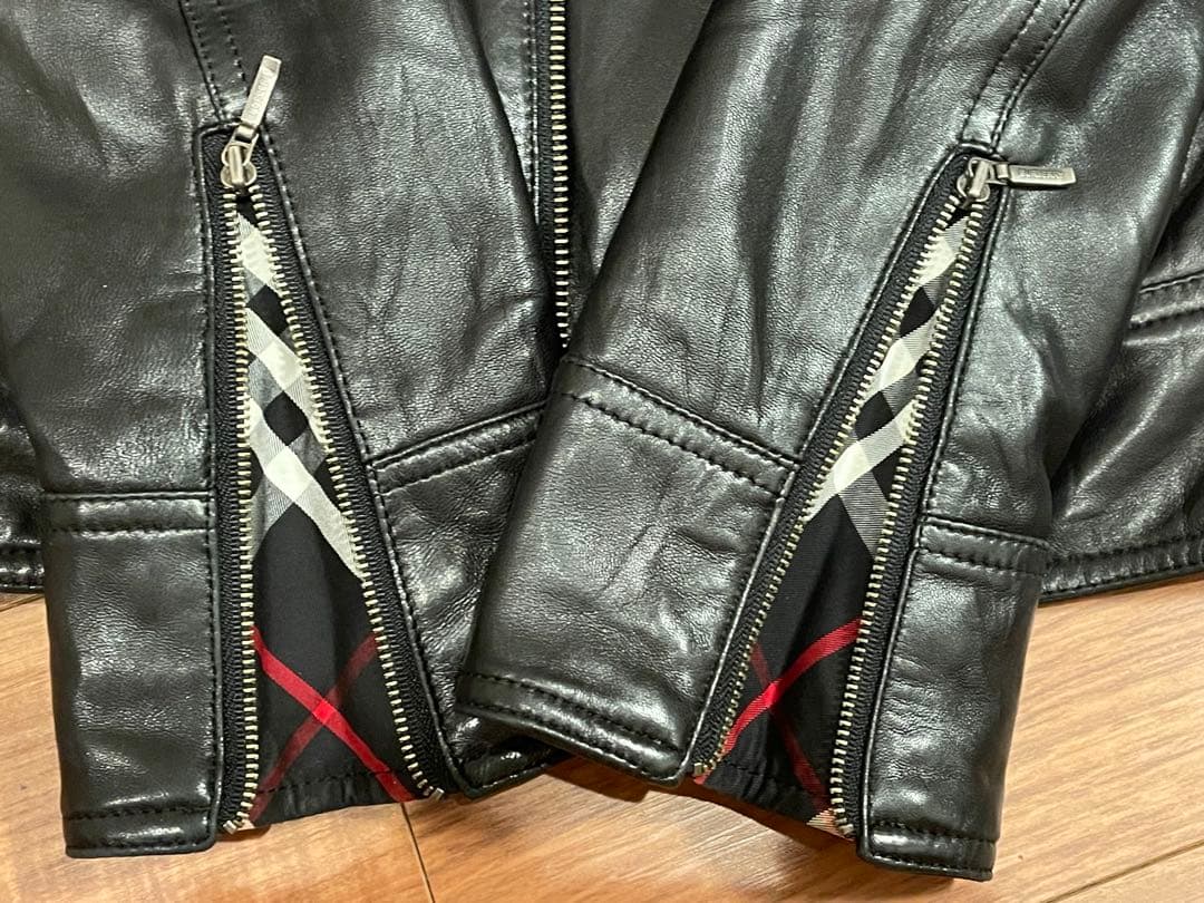 バーバリーブラックレーベル ラムレザー ライダース M ノバチェック ファー欠品