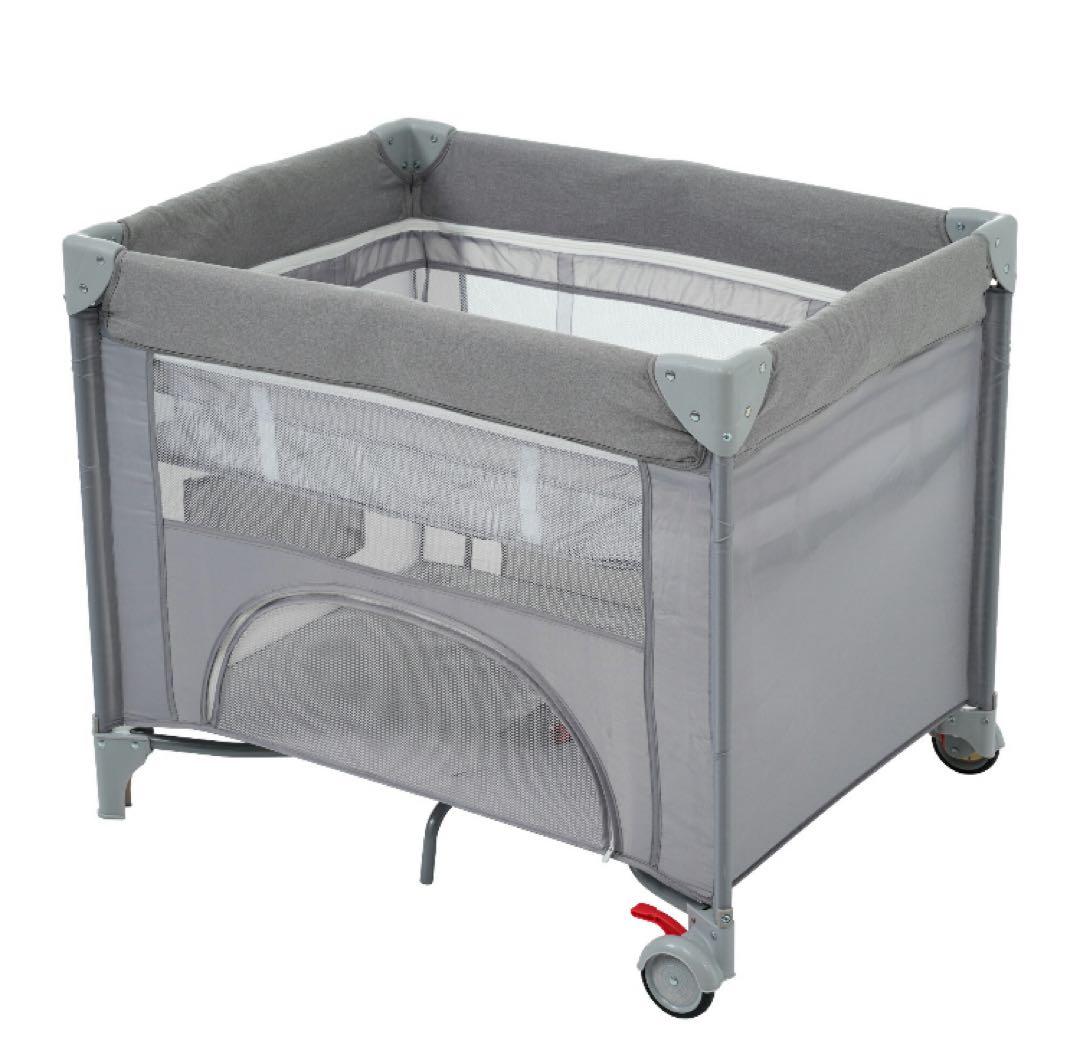 新品　ベビーベッド　プレイヤード　ベビーサークル　折りたたみ　グレー　多機能