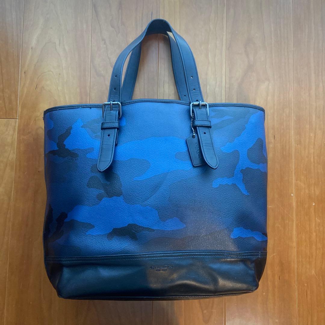 COACH ブルー迷彩柄トートバッグ メンズ