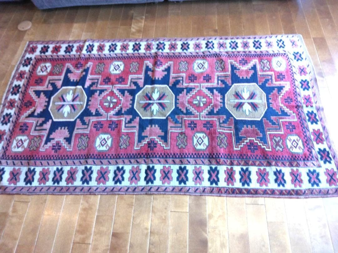 ヴィンテージアフガニスタン手織り段通　193×112 幾何学模様のウールラグ