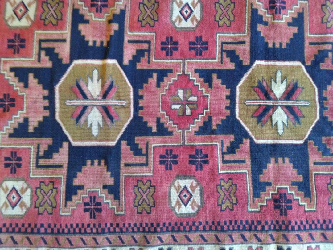 ヴィンテージアフガニスタン手織り段通　193×112 幾何学模様のウールラグ