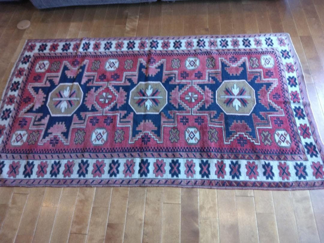 ヴィンテージアフガニスタン手織り段通　193×112 幾何学模様のウールラグ