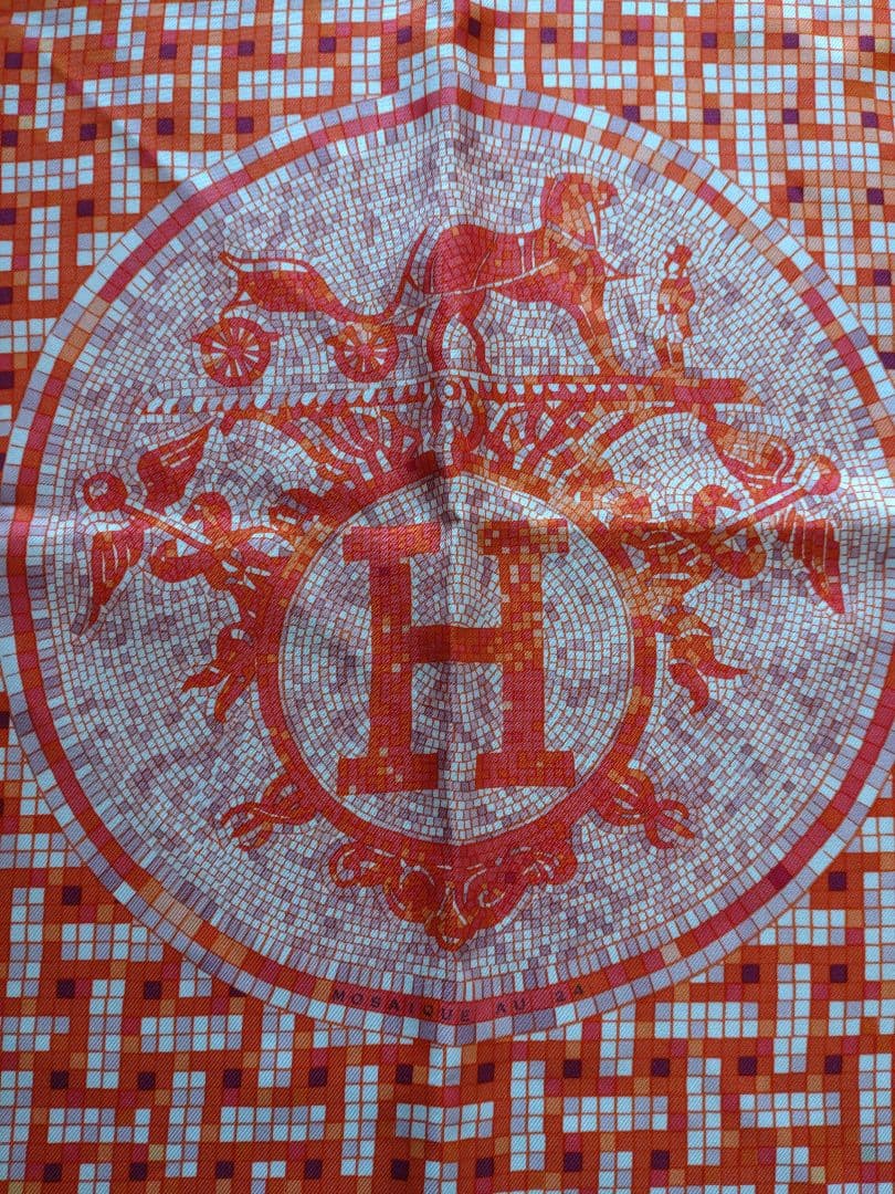 エルメス オレンジ シルク ハンカチ