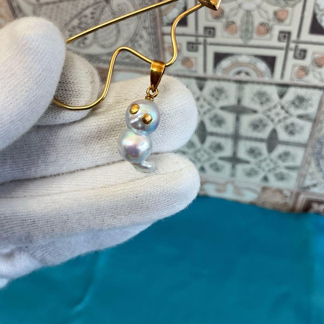 宇和島真珠 バロック真珠 あこや真珠 真珠ブローチ アヒルモチーフK18箱付き