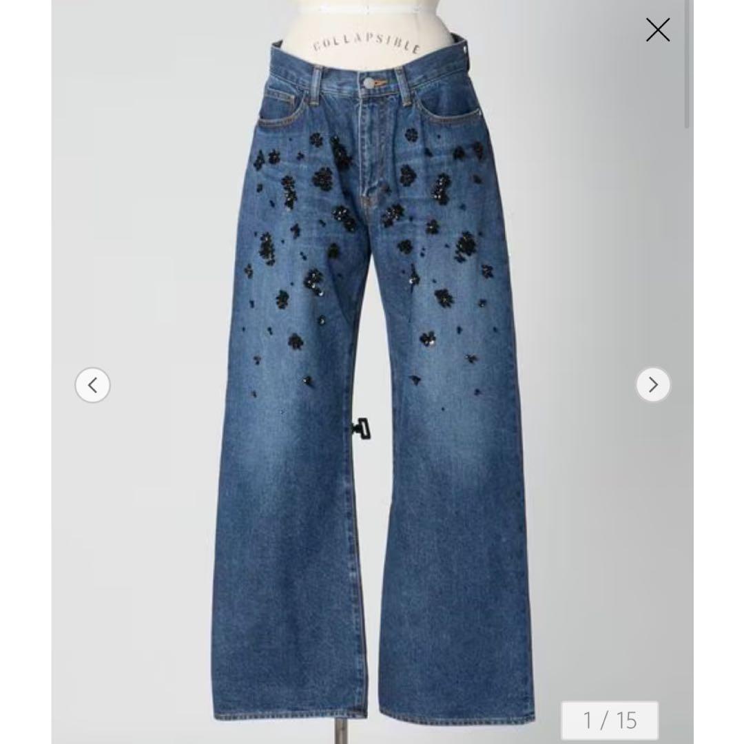 Drawer エンブロインディゴデニム 36 ビジュー 刺繍 miumiu