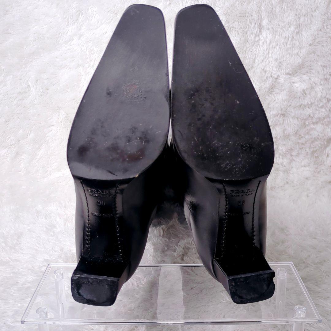 訳あり美品 プラダ ロングブーツ レザー ブラック 黒