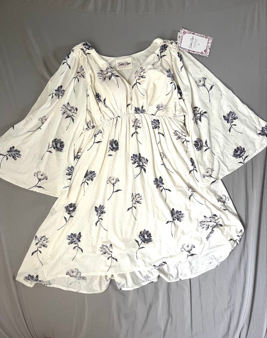 【新品未使用】ジェラートピケ フラワー柄 カップ付きルームウェアセット