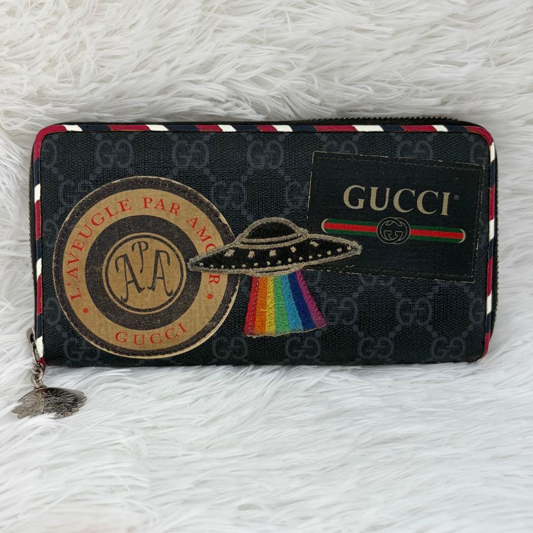 美品✨ グッチ　長財布　ラウンドファスナー　ナイト　クーリエ　レザー　ブラック