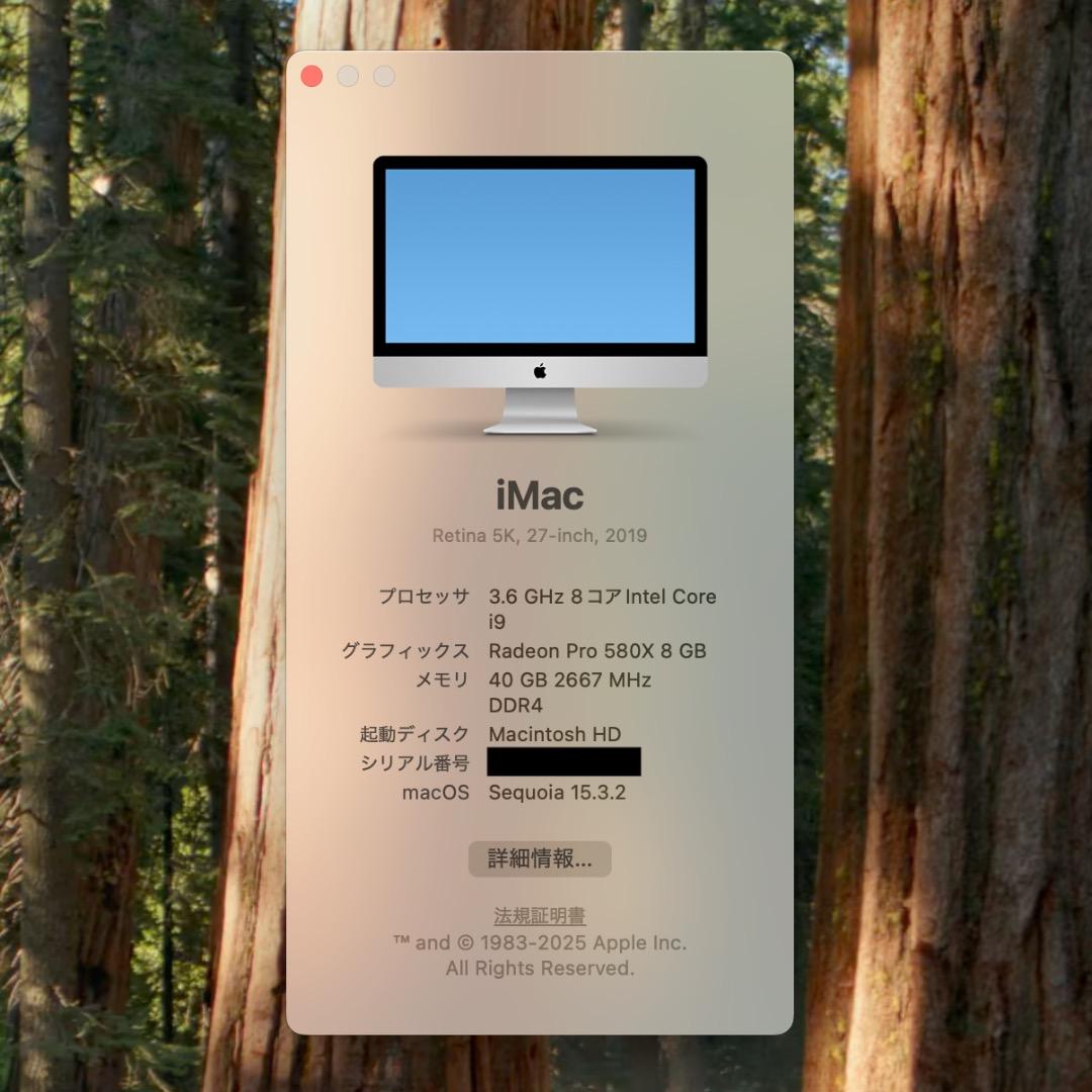 iMac 5K, 27インチ Core i9 40GB　2019 VESA