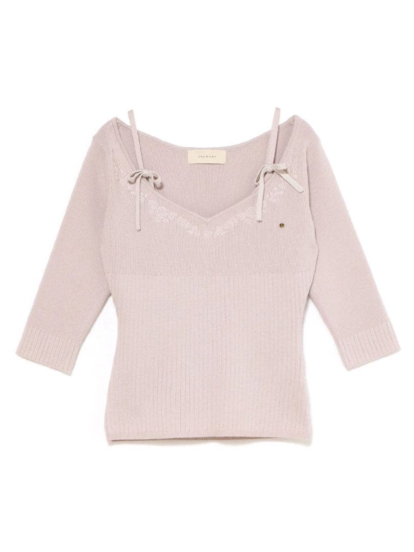 トップス andmary Bella embroidery set tops pink