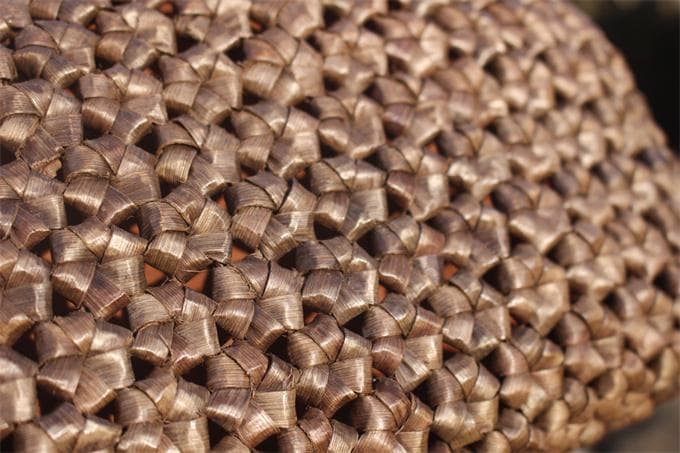 山胡桃木 クルミ 六角花結び編み 山葡萄 籠 かご バッグ コンパクト 巾着