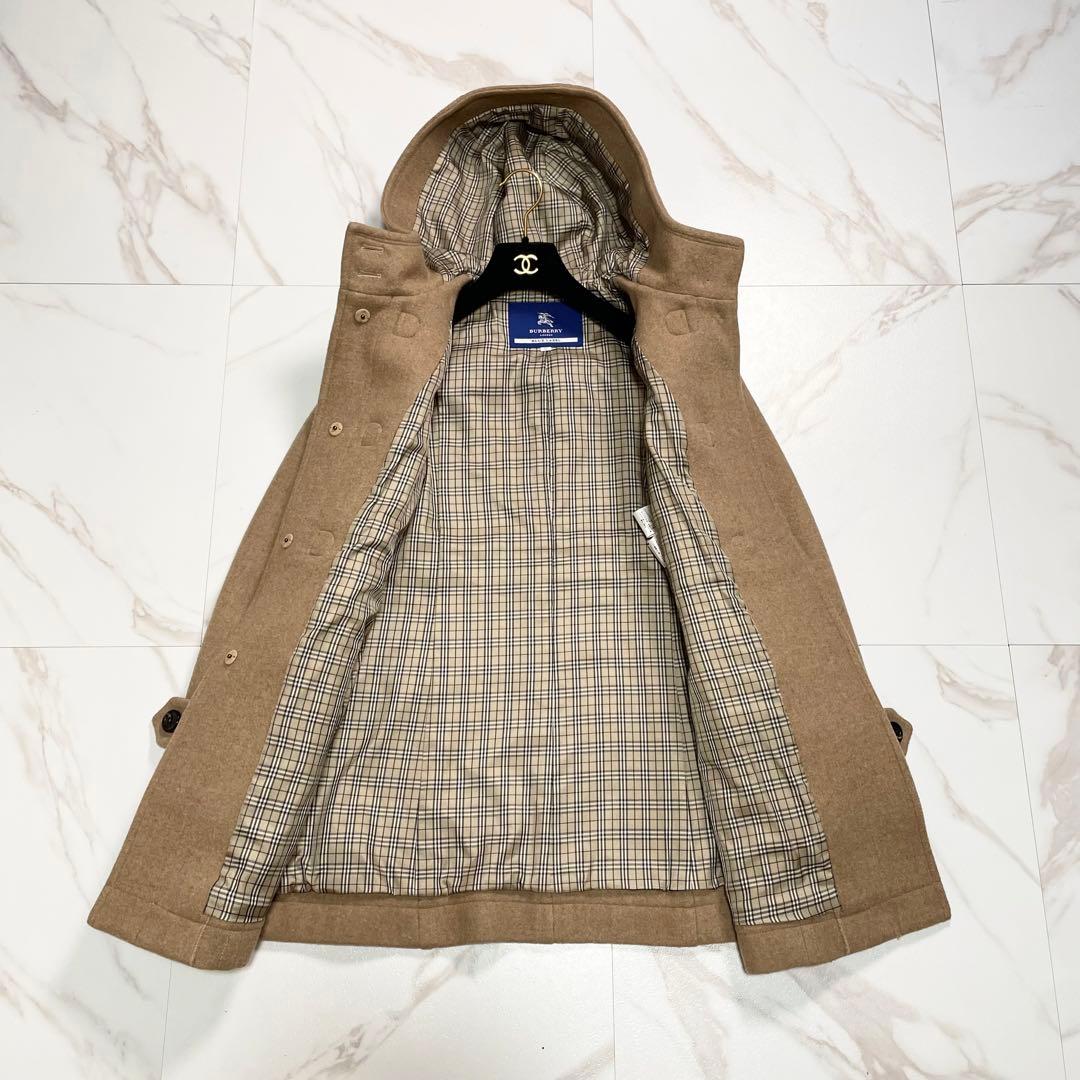 バーバリーブルーレーベル ダッフルコート フード トグル チェック 刻印