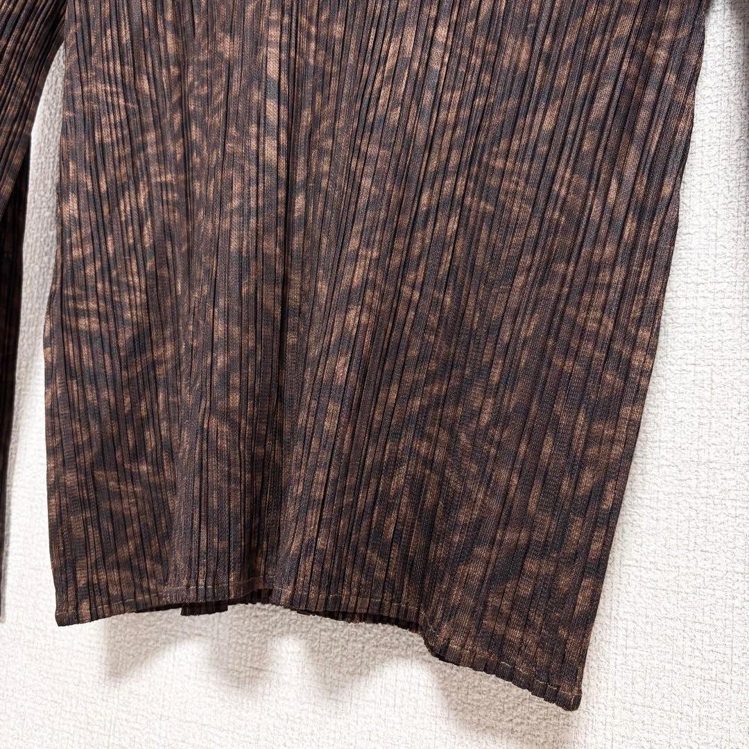 美品　プリーツプリーズ　ジャケット　総柄　ブラウン　ボタン　サイズ4