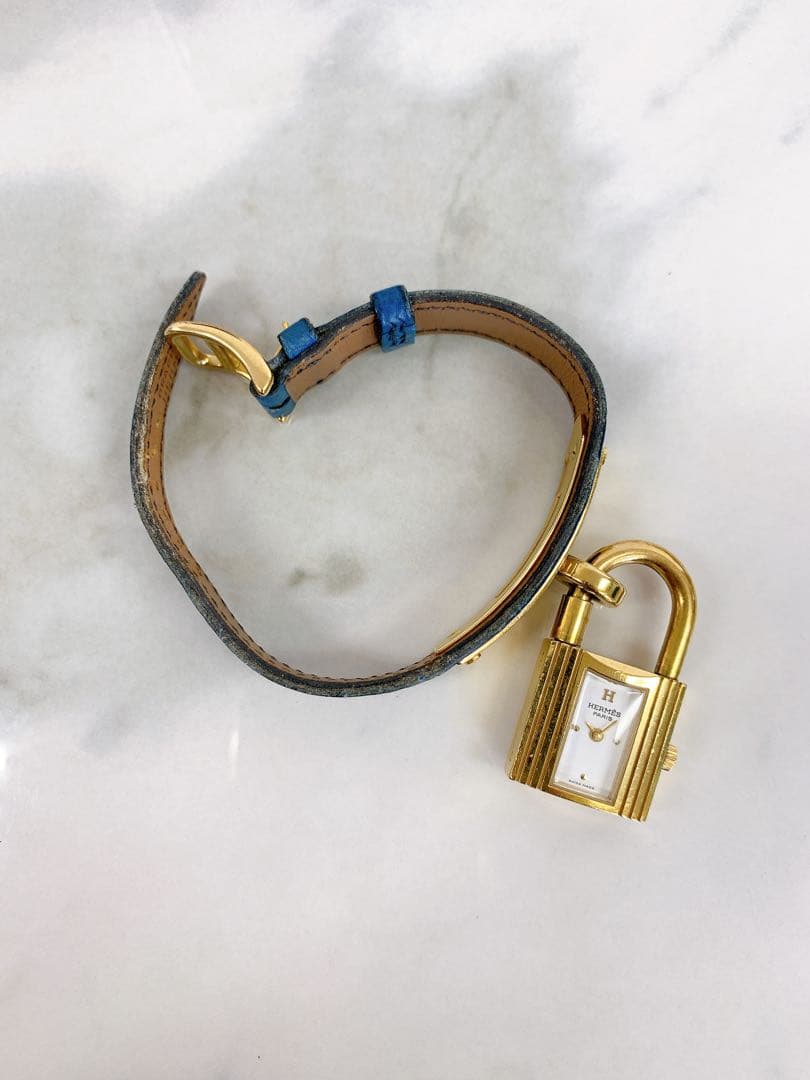 ＋【不動】HERMES エルメス ケリーウォッチ　ゴールド×ホワイト　腕時計