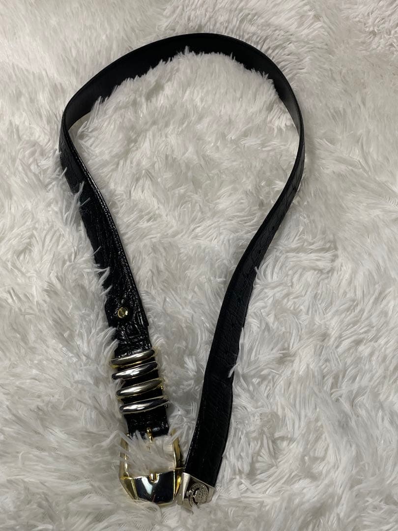 希少　GIANNI VERSACE 本革 メデューサ金具 ベルト 黒 イタリア製