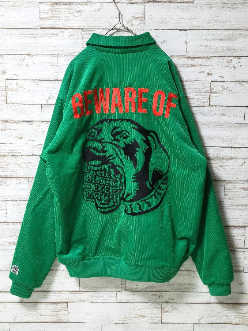 【美品】ブラックアイパッチ 刺繍 コーデュロイジャケット 裏地ヒョウ柄 猛犬注意