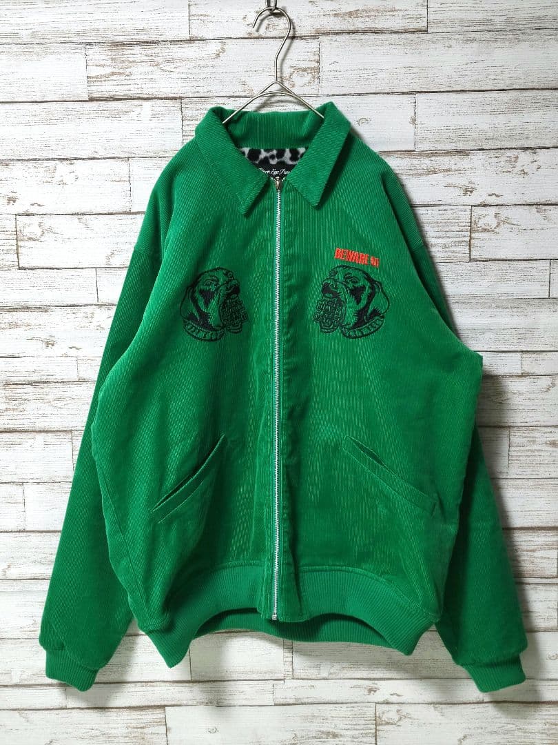 【美品】ブラックアイパッチ 刺繍 コーデュロイジャケット 裏地ヒョウ柄 猛犬注意