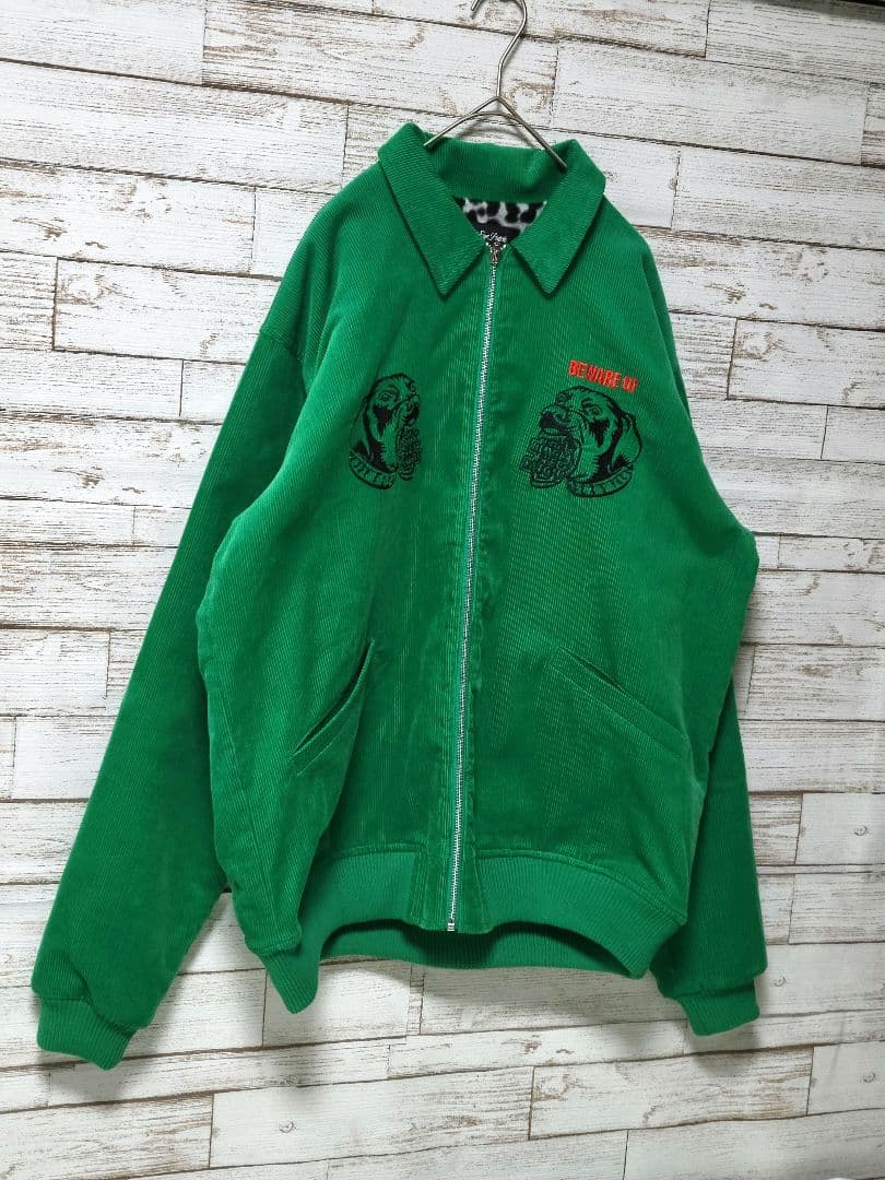 【美品】ブラックアイパッチ 刺繍 コーデュロイジャケット 裏地ヒョウ柄 猛犬注意