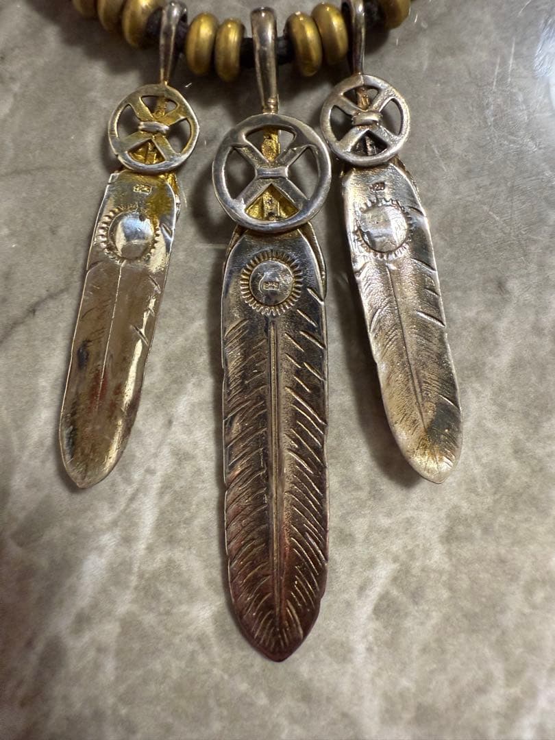 SILVER 925 ゴールド 金フェザー ペンダントネックレス