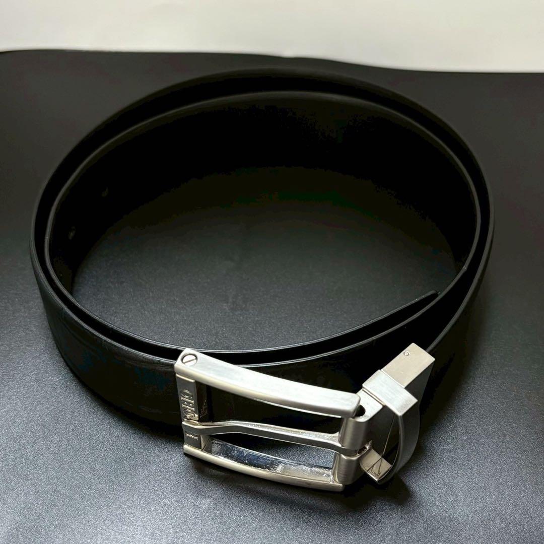 極美品 エンポリオアルマーニ ベルト レザー クロコ型押し シルバー金具 黒