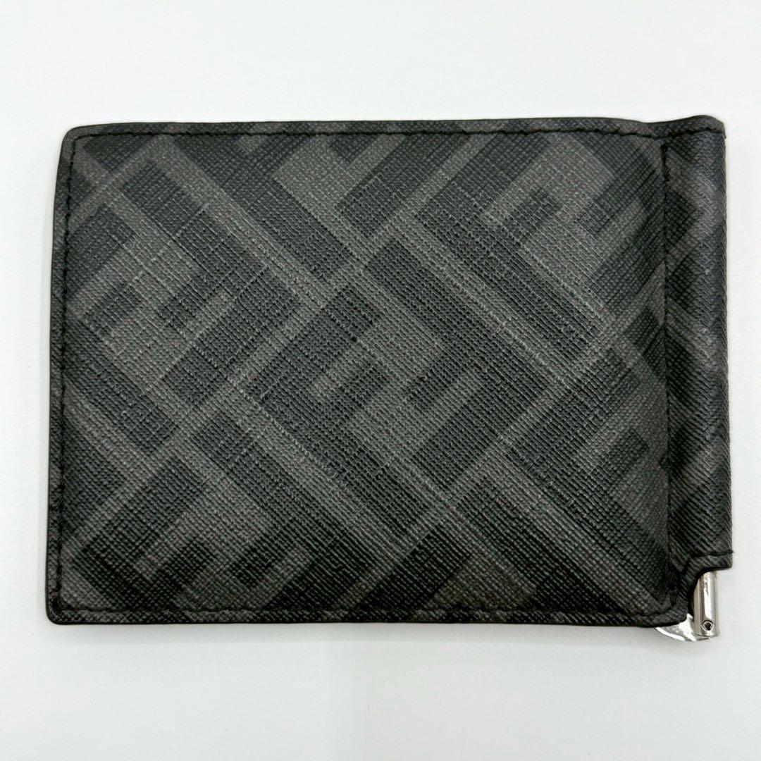 【美品】フェンディ ダイアゴナル マネークリップ ズッカ柄 PVC 黒 箱付き