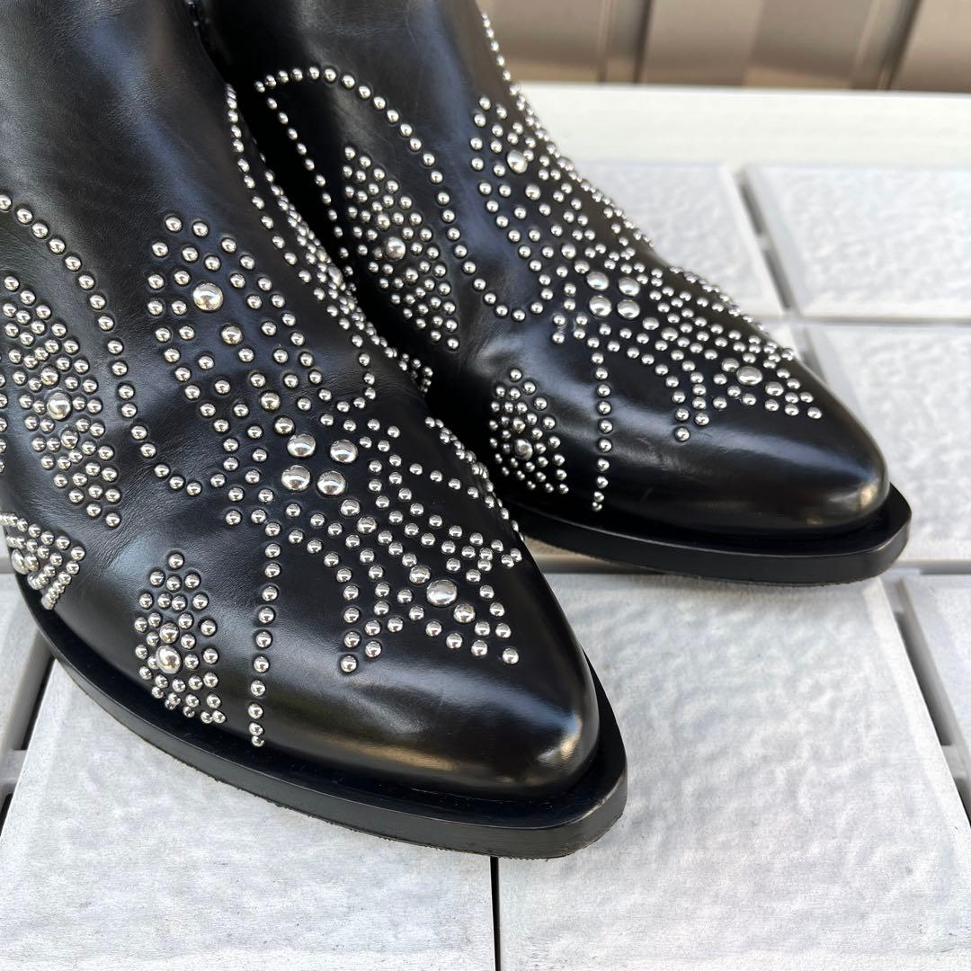 37.5 SARTORE ショートブーツ　黒　スタッズ　スリッポン　24.5