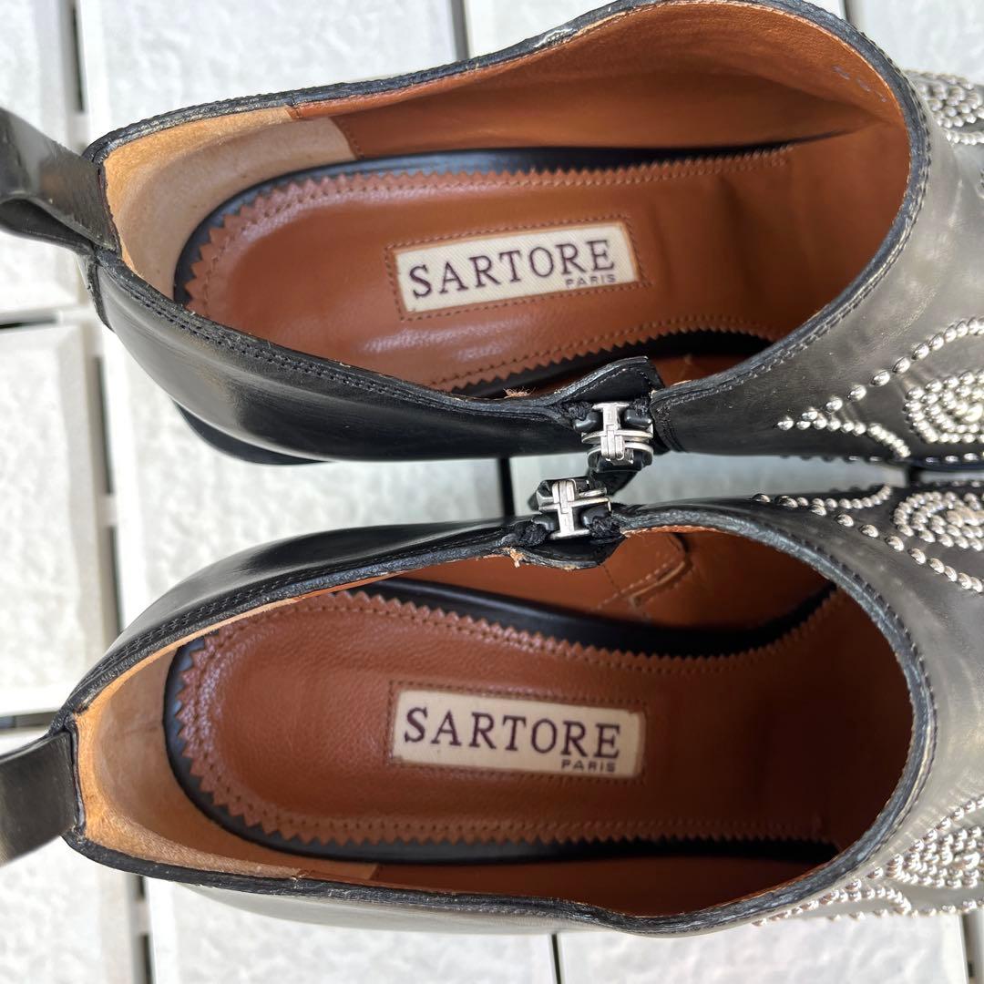 37.5 SARTORE ショートブーツ　黒　スタッズ　スリッポン　24.5