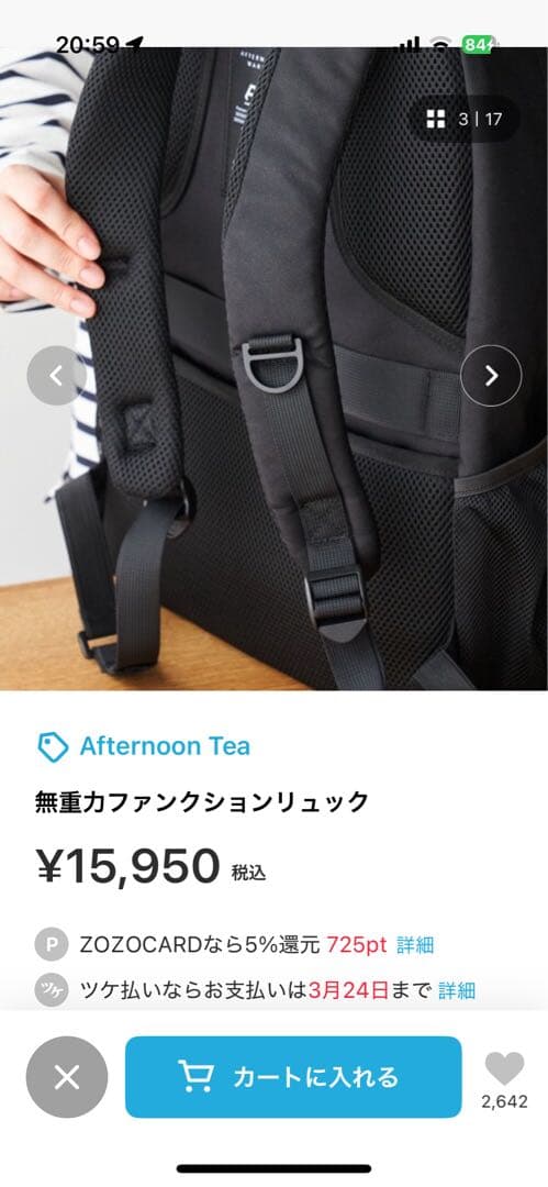 アフタヌーンティーリビング 無重力ファンクションリュックＬサイズ