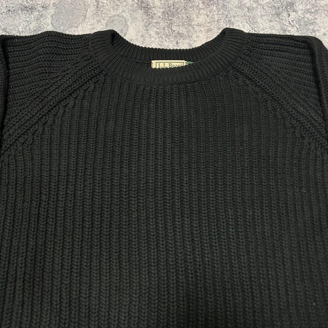 80s USA製 L.L.Bean コットン ニット 黒　畦編み　ヴィンテージ