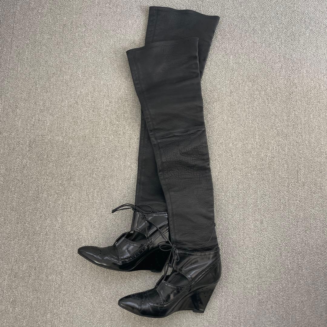 ジバンシィ　ブラックレザー ニーハイブーツ ウェッジヒール