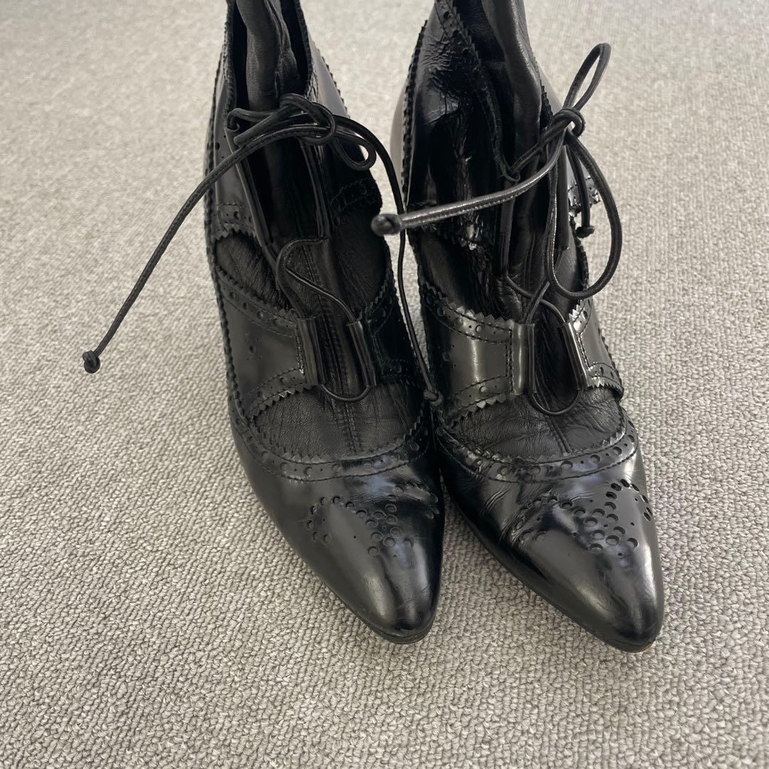 ジバンシィ　ブラックレザー ニーハイブーツ ウェッジヒール