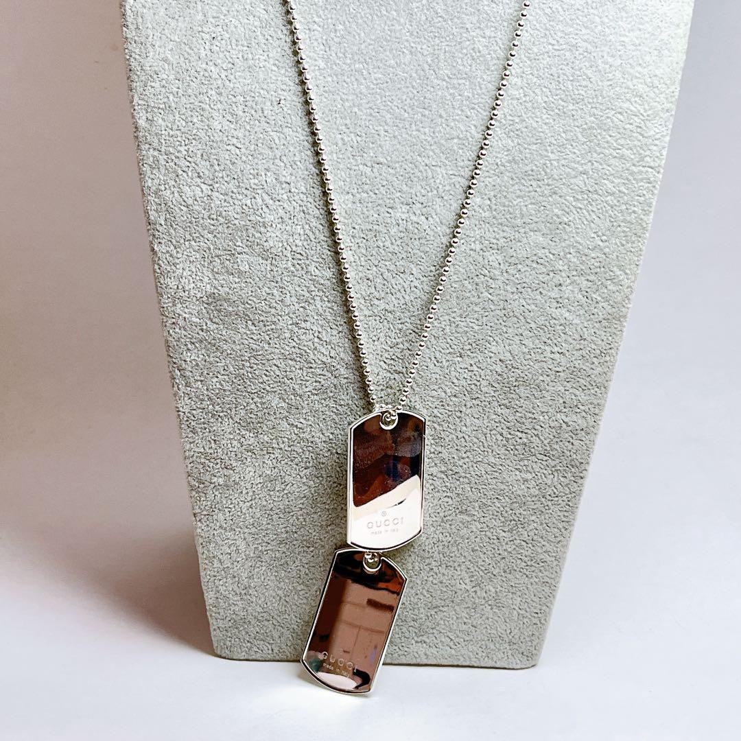 グッチ　ダブル　ドッグタグ　ボールチェーン　ネックレス　925