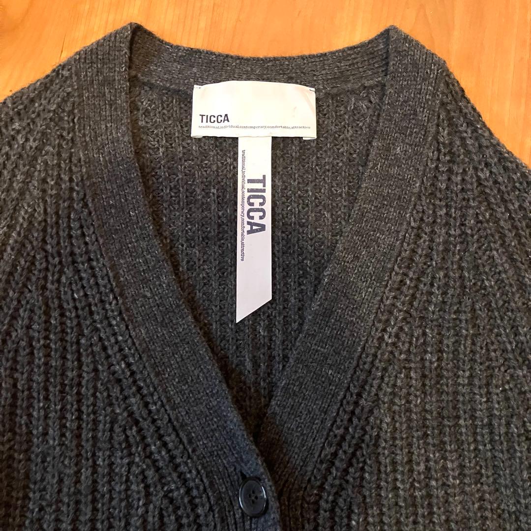 【美品】TICCA Vネックカーディガン　ロング　ダークグレー