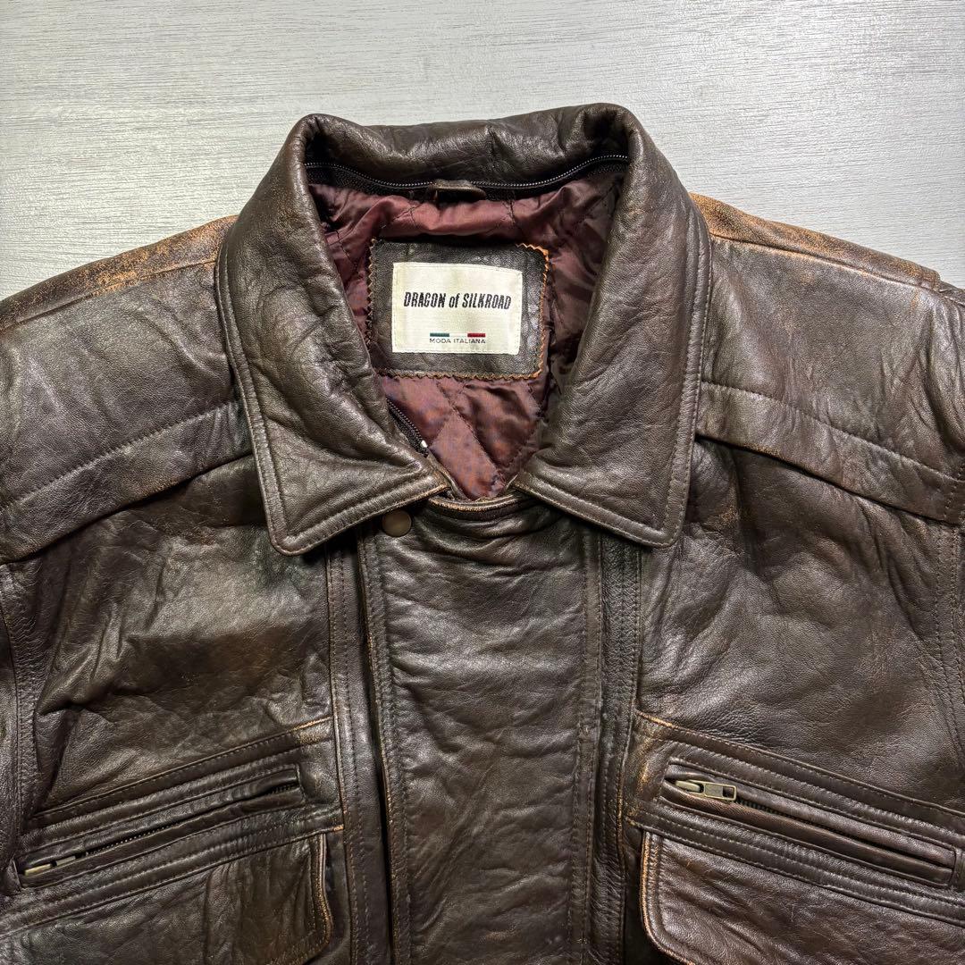 90's✨レザージャケット　A-2 羊革　ラムレザー　茶色　短丈　XL