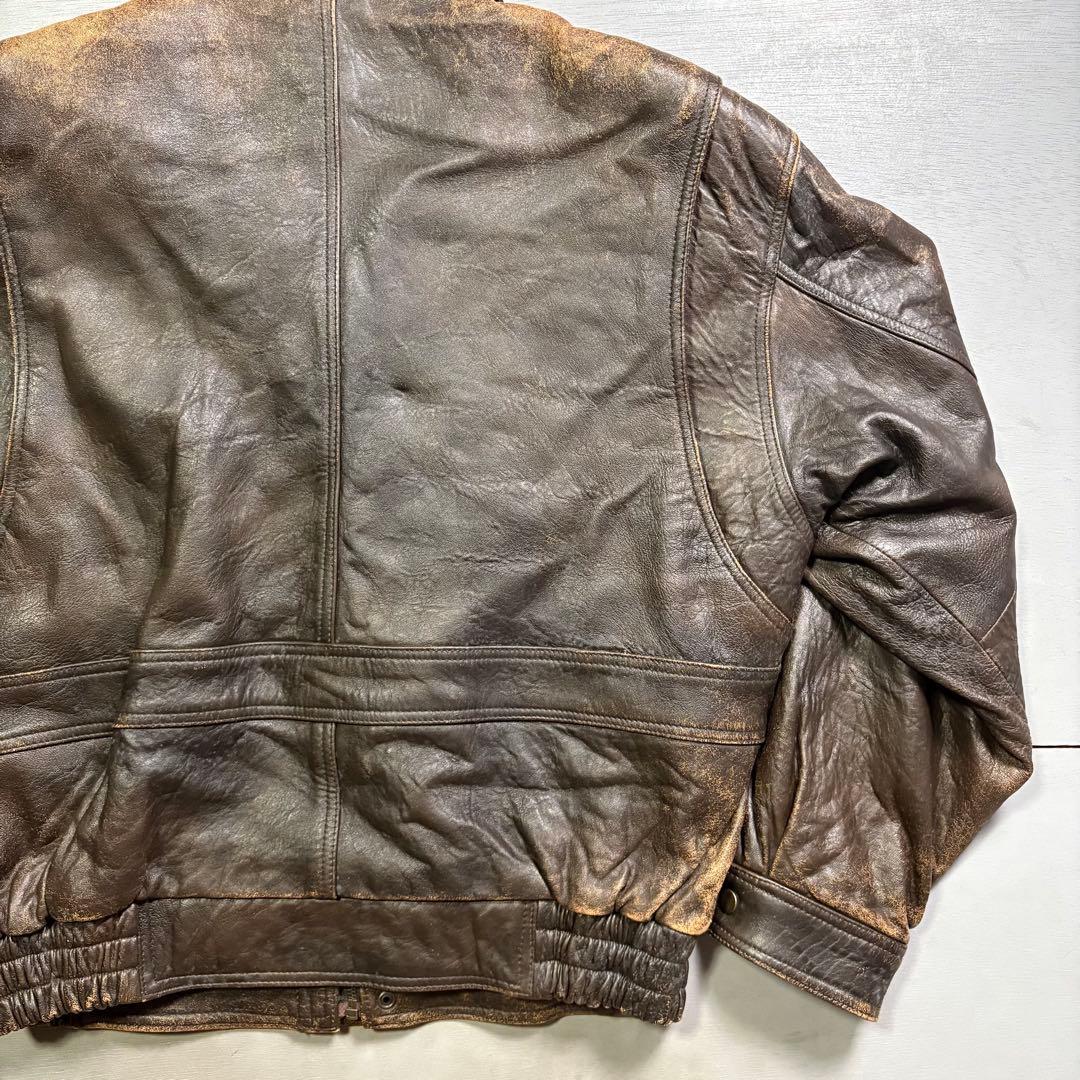 90's✨レザージャケット　A-2 羊革　ラムレザー　茶色　短丈　XL