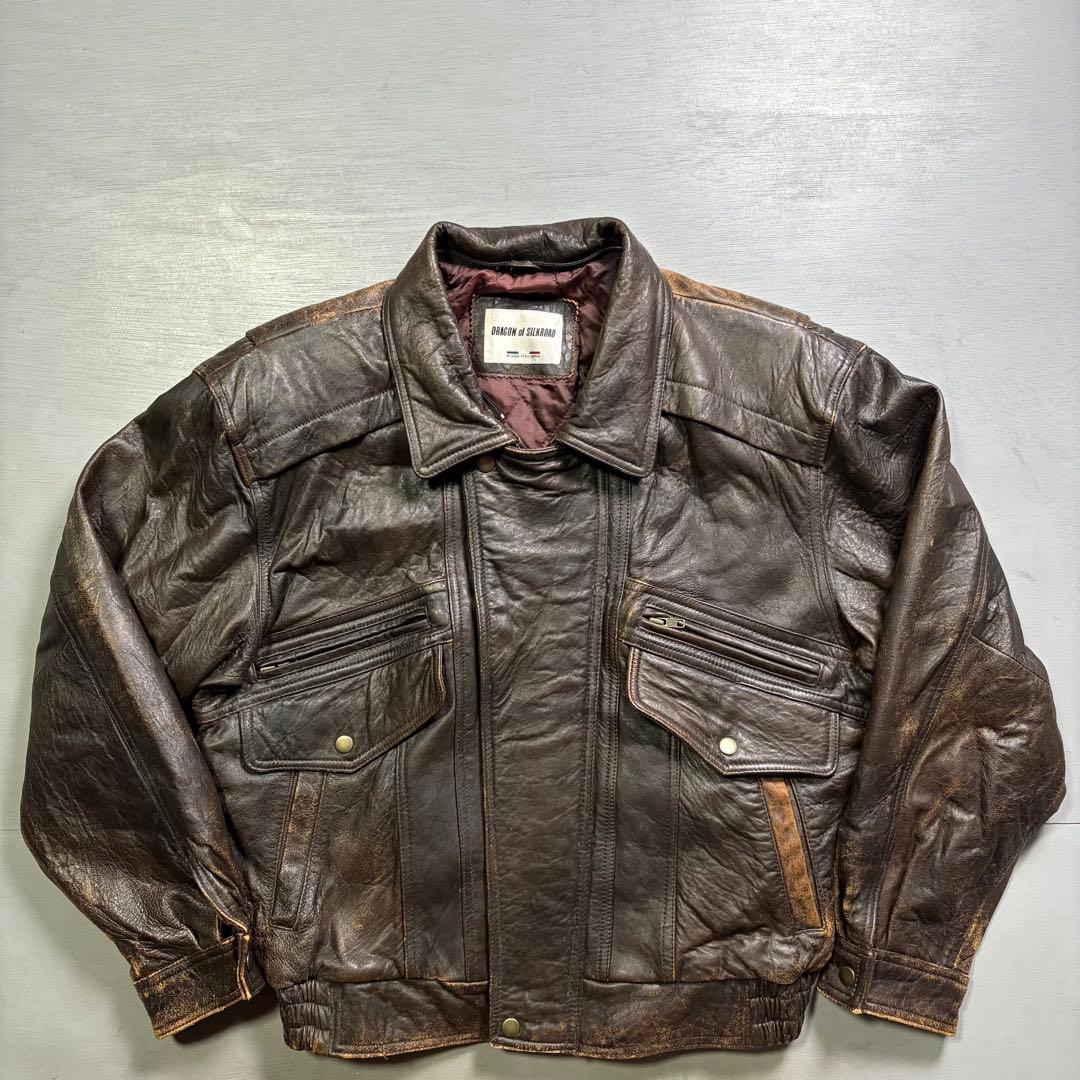90's✨レザージャケット　A-2 羊革　ラムレザー　茶色　短丈　XL