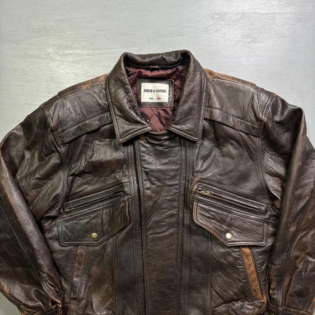 90's✨レザージャケット　A-2 羊革　ラムレザー　茶色　短丈　XL
